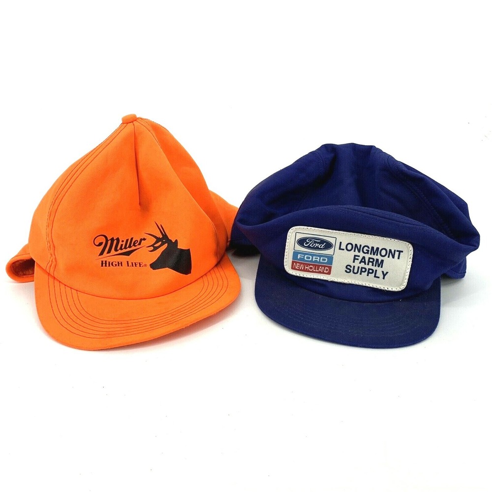 Lot of 2 Vintage 70s 80s Snap‎ Back Ear Flap Hats K Brand Miller Ford USA Made